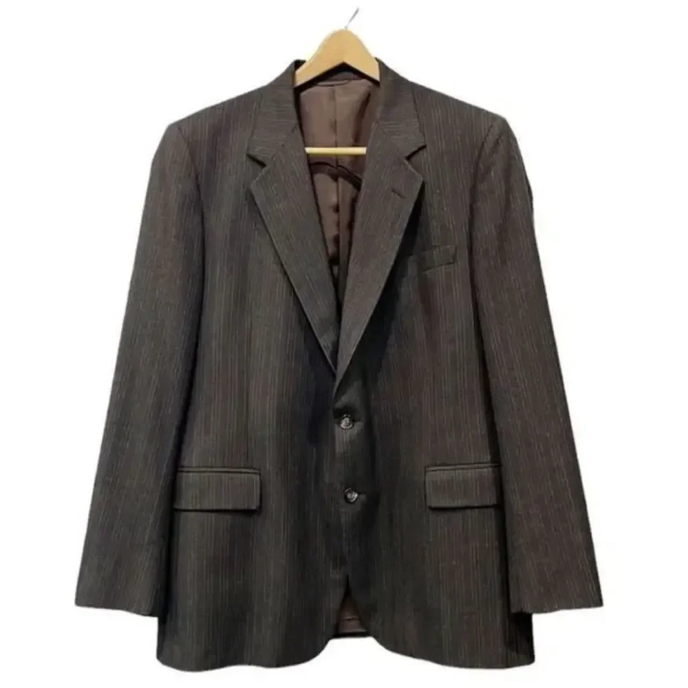 Varra by Italy‎ Men’s 100% Wool Suit Blazer Lined Brown Pin striped Sz 49